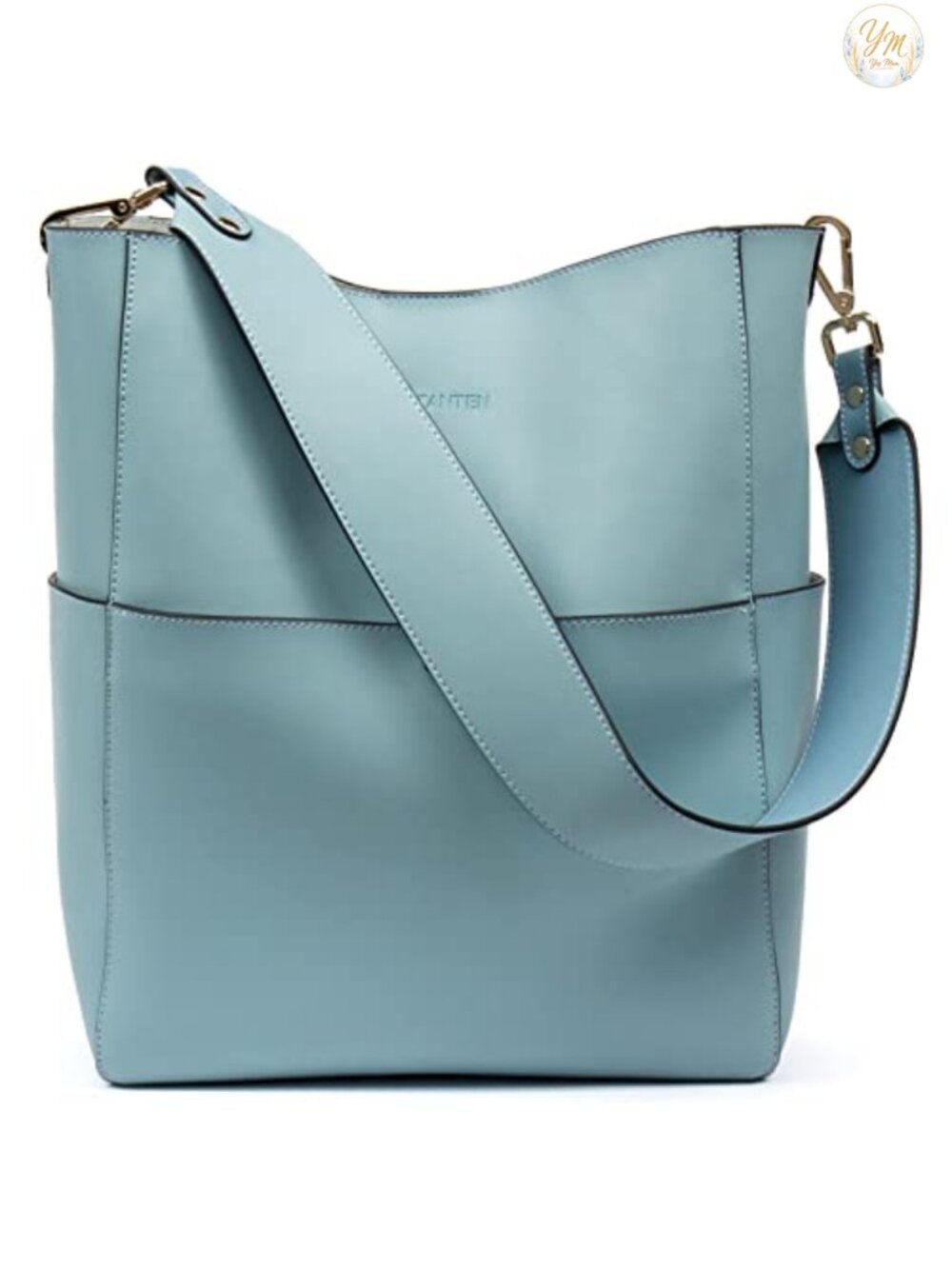 Genuine Leather Bucket Bag with Removable Pouch Shoulder Tote Purse